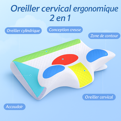 Oreiller Cervical Mémoire de Forme – Ergonomique 2 Hauteurs