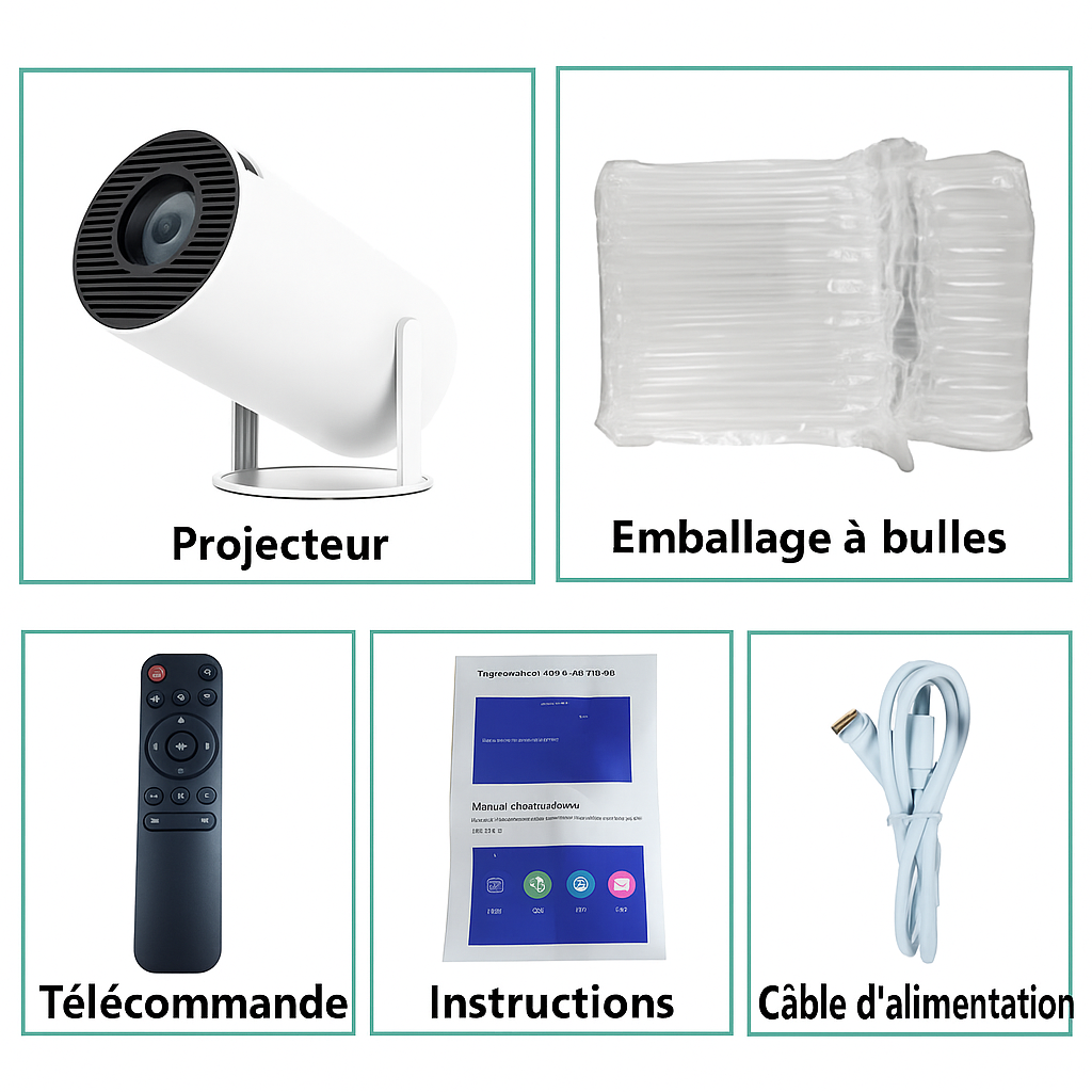 Mini Projecteur Portable – Wi-Fi, 1080p & Rotation 270°