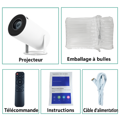 Mini Projecteur Portable – Wi-Fi, 1080p & Rotation 270°
